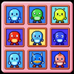 screenshot of a 1 9 9 3 1 6 - bit snes mega man game stage - select screen consisting of a grid of 9 framed portraits of cute evil robots.