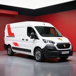 A white commercial van designed and produced by Ferrari promotional photo