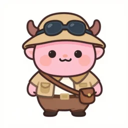 A cute vector art of a cute pink Kobold dressed as a explorer