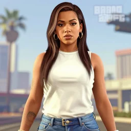 doja cat as a grand theft auto 5 character, cover game art