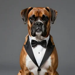 boxer dog in a tuxedo, matte painting, 4 k,