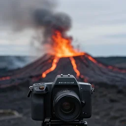 a volcanic eruption, clear focus, bokeh effect, high res, hasselblad, dslr, professional, cinematic film still