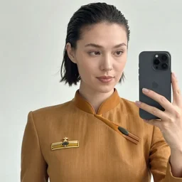 counselor deanna troi as a fashion model, instagram selfie, hidden product advertisement