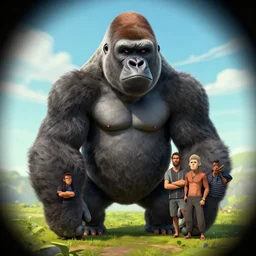 Big Gorilla, Artwork by Kim Jung Gi, Greg Rutkowski, Zabrocki, Karlkka, Jayison Devadas, Phuoc Quan, trending on Artstation, 8K, ultra wide angle, pincushion lens effect