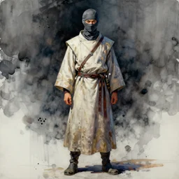 a oil / watercolor painting full body character portrait of a cleric / ninja in the style of moebius in the style of leonard boyarsky trending on artstation deviantart pinterest furaffinity detailed photorealistic highlights and shadow hd 8 k post - processing high resolution