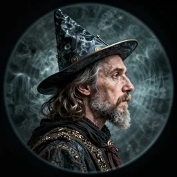 the wizard, art by jack gaughan and brian lee durfee and jean giraud moebius, trending on artstation, dark atmospheric lighting fish eye photoshop, hyperrealism, profile picture, inverted colors, op art