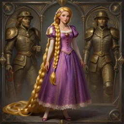 full body photograph of rapunzel as a female future soldier, deep focus, intricate, elegant, highly detailed, digital painting, artstation, concept art, matte, sharp focus, illustration, d & d, fantasy, hearthstone, art by artgerm and greg rutkowski and alphonse mucha