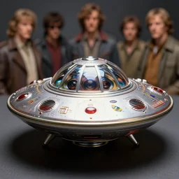 closeup of a tin toy george adamski saucer, depth of field, zeiss lens, detailed, symmetrical, centered, fashion photoshoot, by nicoletta ceccoli, mark ryden, lostfish, earl nore, hyung tae, frank frazetta, breathtaking, 8 k resolution, extremely detailed, beautiful, establishing shot, artistic, hyperrealistic, octane render