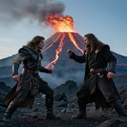two volcanos fighting. alan lee and marc simonetti and emil melmoth style , cinematic lighting