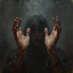 a digital painting of a person with their hands in the air, an oil painting by noah bradley, cgsociety, fantasy art, apocalypse art, ominous, dystopian art