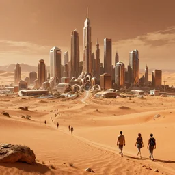 highly detailed concept art of walking city on Mars desert trending on Artstation by Daniel Dociu and Greg Rutkowski, high quality, sci-fi, futuristic