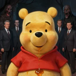 xi jinping, is winnie pooh, xijinping face, honey, dark, horror, by donato giancola and greg rutkowski and wayne barlow and zdzisław beksinski
