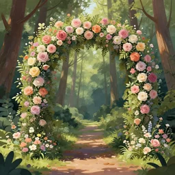 A beautiful digital illustration painting of a floral archway in the woods , 8k resolution deviantart trending on Artstation concept art digital illustration