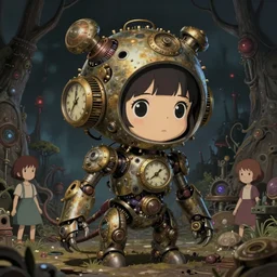 detailed, sharp, cute kawaii humanoid female clockwork monster of necronomicon by Anna Dittmann and by studio ghibli and Junji Ito and Zdzislaw Beksinski. digital art. surreal. featured on art station. anime arts. featured on Pixiv, HD, 8K, highly detailed, good lighting