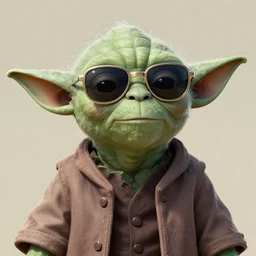 Yoda wearing sunglases, matte painting by Greg Rutkowski