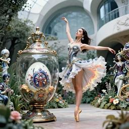 fuji gfx, 8 k, j. j abrams flare ; esoteric ultra realistic faberge in cthulhu ( 1 9 9 0 ) film still garden dance scene in frontiers in porcelain photography fashion magazine june seinen manga portrait edition, hyperrealistic real - life xenomorph gal gadot porcelain occult egg in victorian glass jar, pointe pose, eye contact, tilt shift wide shot zaha hadid background
