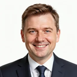 Andrzej Duda smiling, caricature