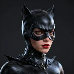 3d render of Catwoman from Batman Returns, head and shoulders, photorealistic, finalRender, octane, Unreal Engine