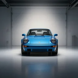 photo of a blue porsche 911 standing in a garage, centered, mist, volumetric light, cinematic lighting, octane render, 4k