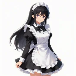 beautiful illustration of anime maid, stunning and rich detail, pretty face and eyes. Gothic style, clear and perfect anatomy. Full-body shot from the side, Pixiv popular