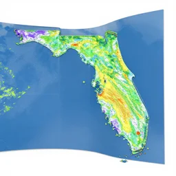 curved translucent windows projecting florida hologram weathermap, pixel perfect photograph, high contrast, volumetric lighting, thin glowing lights, bedroom, visor, users, pair of keycards on table