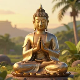 contented peaceful haitian!! buddha, praying meditating, in a scenic environment, detailed, golden hour, realism, artstation trending, digital art