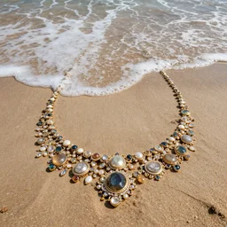 shore made of jewels, gold and precious stones