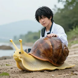 A man poorly cosplaying as a snail