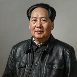 portrait of chairman mao in black leather jacket, gritty, very detailed, hyperrealistic, medium shot, very detailed painting by Glenn Fabry, by Joao Ruas
