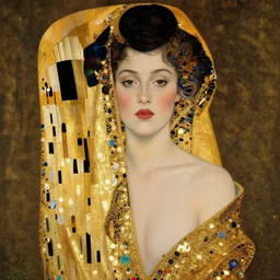 highly detailed portrait of an elegant lady in a golden sequin shawl, finer details, concept art, smooth, sharp focus, illustration, by gustav klimt, trending on artstation.