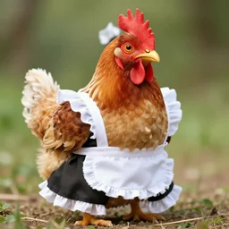 a chicken wearing a maid dress