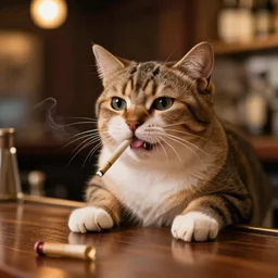 a cute cat snorting coke on a bar