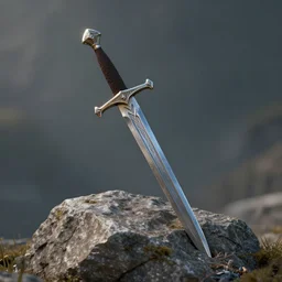 hyper detail, a sword impaled in a the top of a rock, fantasy