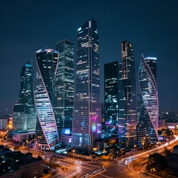 moscow futuristic cyberpunk buildings city neon cityscape super realistic
