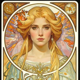masterpiece head-on symmetrical centered painted portrait, Imogen Poots as Elden Ring paladin, blonde hair, elegant, in the style of Mohrbacher and ROSSDRAWS and Ross Tran and Alphonse Mucha and Ayami Kojima, Pixar, Maya engine, splash comics, tarot card style, Art Nouveau, rich bright colours