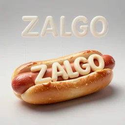detailed schematic cross section of an evil hotdog, zalgo text
