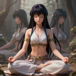 kali goddess animecore warrior meditating in a beautiful place, perfect faces, fine details, studio lighting, subtle shadows, art by katsuya terada, photorealism, hyper realism, octane render, hyper detailed, canon eos r 3, f / 1. 4, iso 2 0 0, 1 / 1 6 0 s, medium shot, 8 k, raw, unedited, in - frame,
