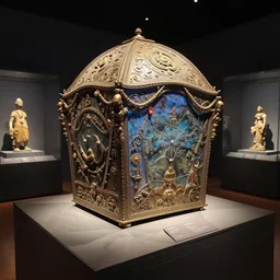 a museum exhibit displaying pandora's box