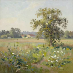 a peaceful Sunday morning in the fields of Bobigny, oil painting
