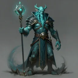 a detailed character design of a teal sorcerer, by greg rutkowski and justin gerard, digital art, monstrous, realistic painting, very detailed, fantasy, dnd, character design, trending on artstation