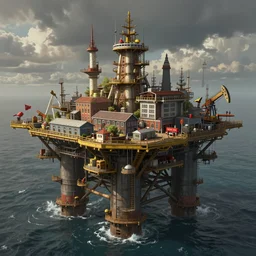 an concept art illustration, photorealistic shadowrun oil platform as town, fantasy, ultra realistic, inspired by dylan cole, trending in artstation, cgsociety, octane render, ultra sharp, unreal engine, digital painting, 8 k