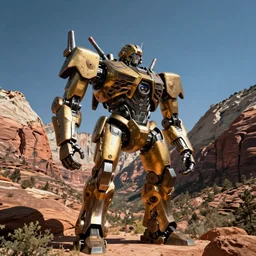 cinematography of a giant mech in Zion national park by Emmanuel Lubezki