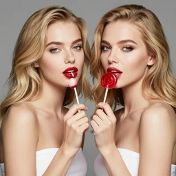 beautiful blond women with a red lollipop