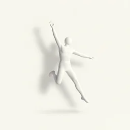 a simple white human figure jumping, casting a soft shadow behind a light background, minimalistic art, beautiful, textured, baroque elements, trending on artstation, minimalism