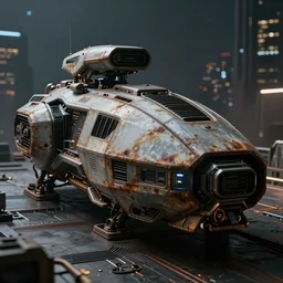 an armored futuristic sci fi vehicle, unreal engine, cinematic lighting, by jim burns, texture rust, texture electronic circuit, texture city at night, spaceship, profile picture