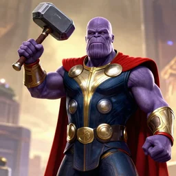 Thor hit a hammer on Thanos head