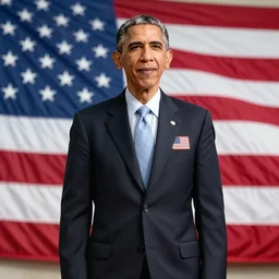 a highly detailed photograph of barak obama as master chief, standing in front of a massive american flag, photorealistic, 4 k, wallpaper, lifelike, highly detailed, movie scene, promotional poster, unreal engine