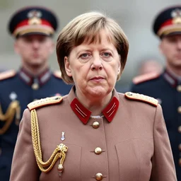 portrait of dictator angela merkel in her military parade uniform, dictator, authoritarian, nationalist