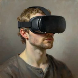 socrates wearing a virtual reality headset, VIRTUAL REALITY HEADSET!!!!!!!!!!!!!, oil painting