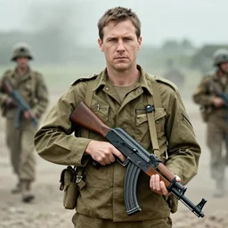 jordan peterson holding an ak - 4 7 in military uniform, military photo, vietnam war